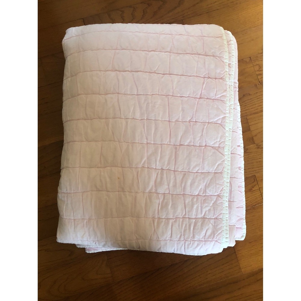 Pottery Barn Kids Quilt Pink With White Trim Cotton Percale Twin 63x84 Read!